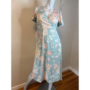 Abercrombie and Fitch Floral Angel Sleeve Wrap Midi Dress Blue Pink SP